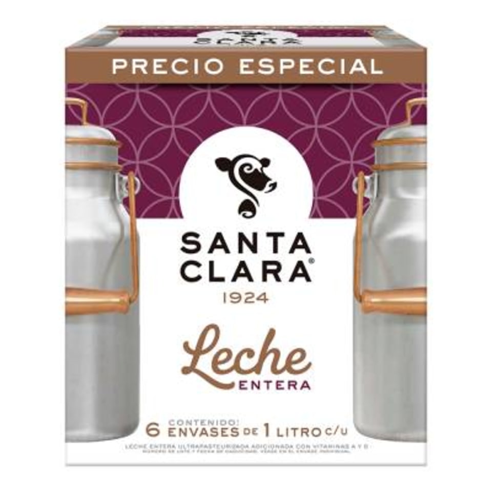 Leche Santa Clara entera 6 pack de 1 l c/u