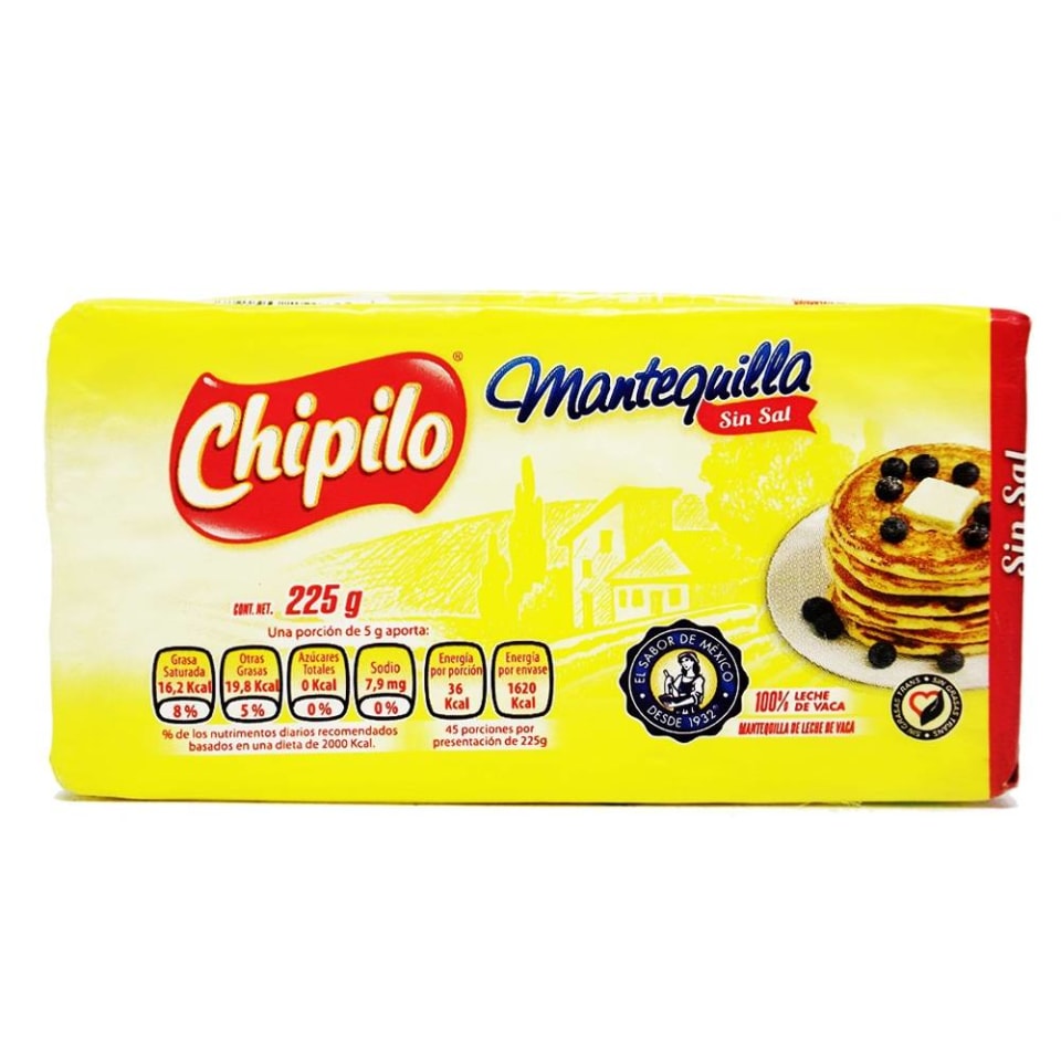  Mantequilla sin sal Chipilo en barra 225 g